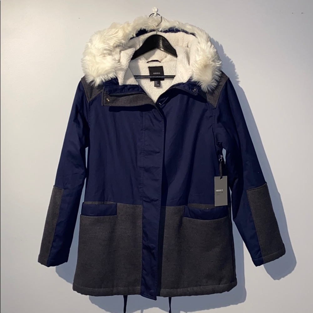 NWOT Sherpa Lined Blue and Gray Anorak Jacket